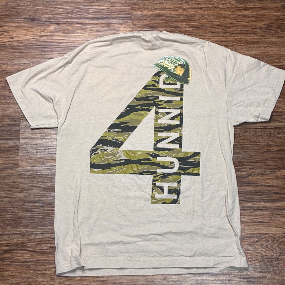 4Hunnid Hunting Camo Graphic T-Shirt Men's L Gray YG Streetwear Back Print